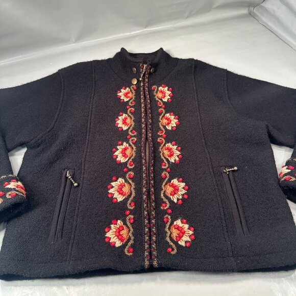 Icelandic Designs Wool Embroidered Jacket Women Floral Cottagecore Full Zip - Picture 3 of 16